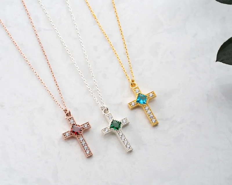 Birthstone Cross Necklace