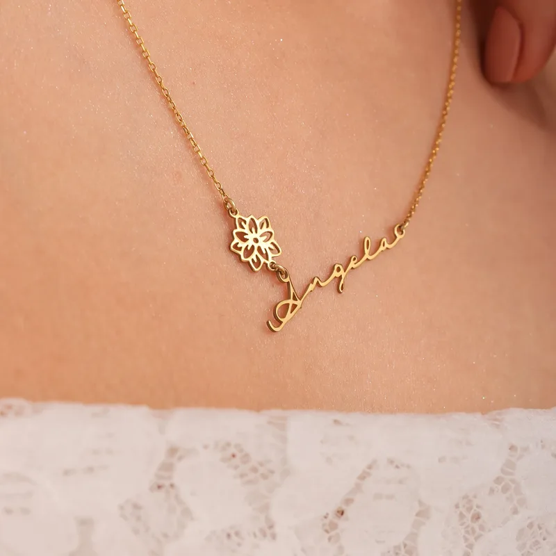 Birth Flower Name Necklace