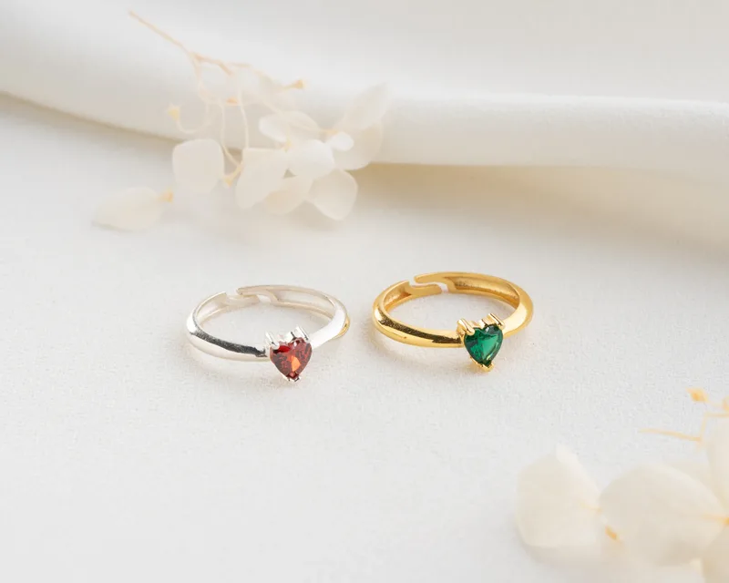 Adjustable Heart Birthstone Ring