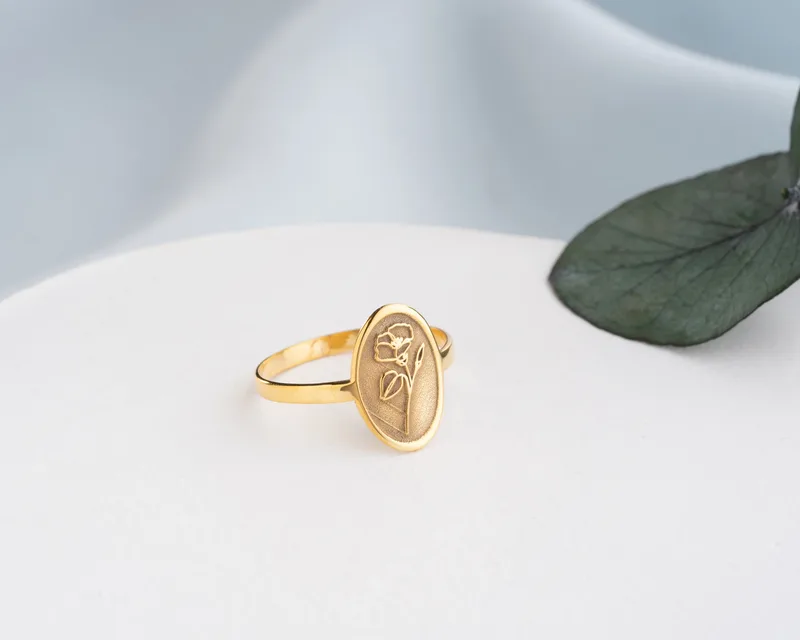 925 Sterling Silver Oval Birthflower Ring